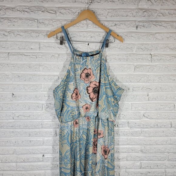Lily by Firmiana Womens Dress 1XL Plus Maxi Sheath Blue Floral Slip FLO101E - Picture 4 of 11